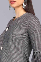 Grey Cotton Stripe Flared Fit KurtI Set