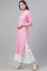 Pink Cotton Leheriya Straight Fit KurtI Set