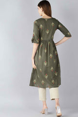 Green Cotton Printed Flared Fit KurtI Set