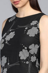 Black Cotton Floral Flared Fit KurtI Set