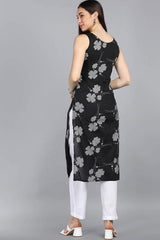 Black Cotton Floral Flared Fit KurtI Set