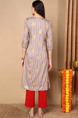 grey Cotton Round Neck KurtI Set