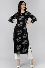 Black Cotton Keyhole Neck KurtI Set