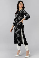 Black Cotton Keyhole Neck KurtI Set