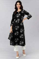 Black Cotton Keyhole Neck KurtI Set