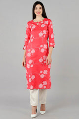 Pink Cotton Keyhole Neck KurtI Set