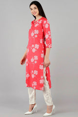 Pink Cotton Keyhole Neck KurtI Set