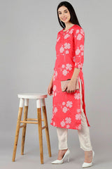 Pink Cotton Keyhole Neck KurtI Set