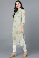 Beige Cotton Boat Neck KurtI Set