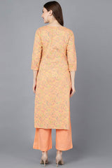 Pink Cotton V Neck KurtI Set