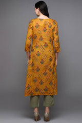 Yellow Cotton Floral Straight Fit KurtI Set