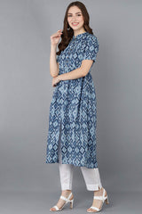 Blue Rayon Printed Flared Fit KurtI Set