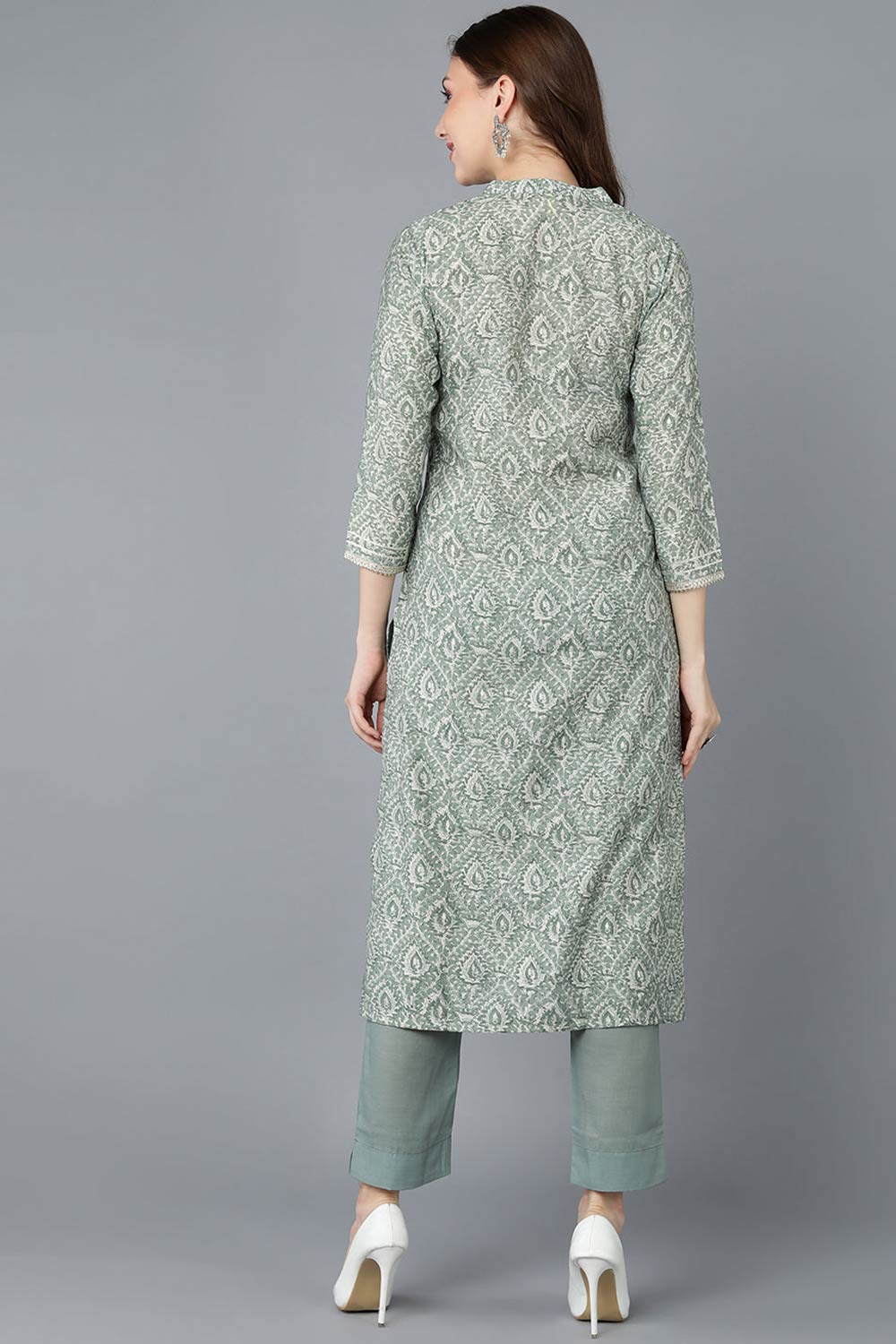 Green Cotton Printed Straight Fit KurtI Set