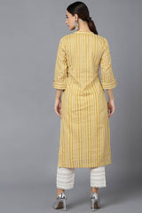 Yellow Cotton Mandarin Collar KurtI Set