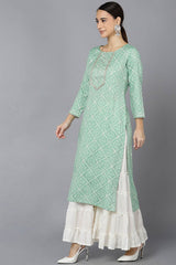 Green Rayon Round Neck KurtI Set