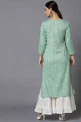 Green Rayon Round Neck KurtI Set