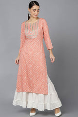 Pink Rayon Round Neck KurtI Set