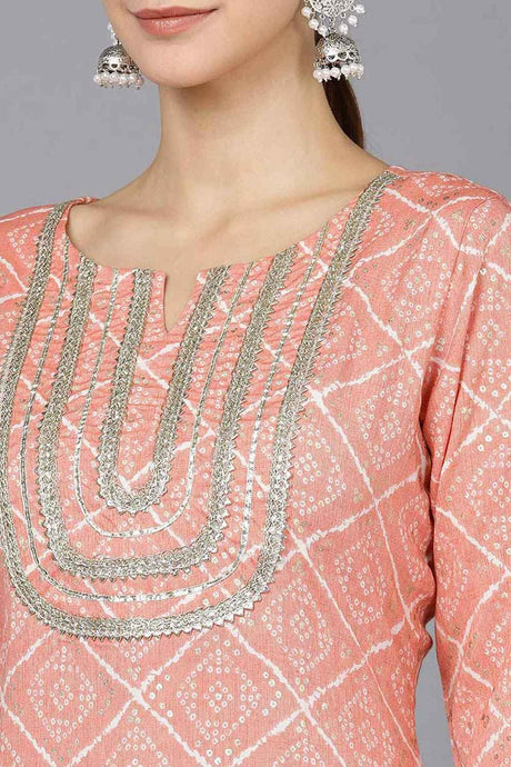 Pink Rayon Round Neck KurtI Set