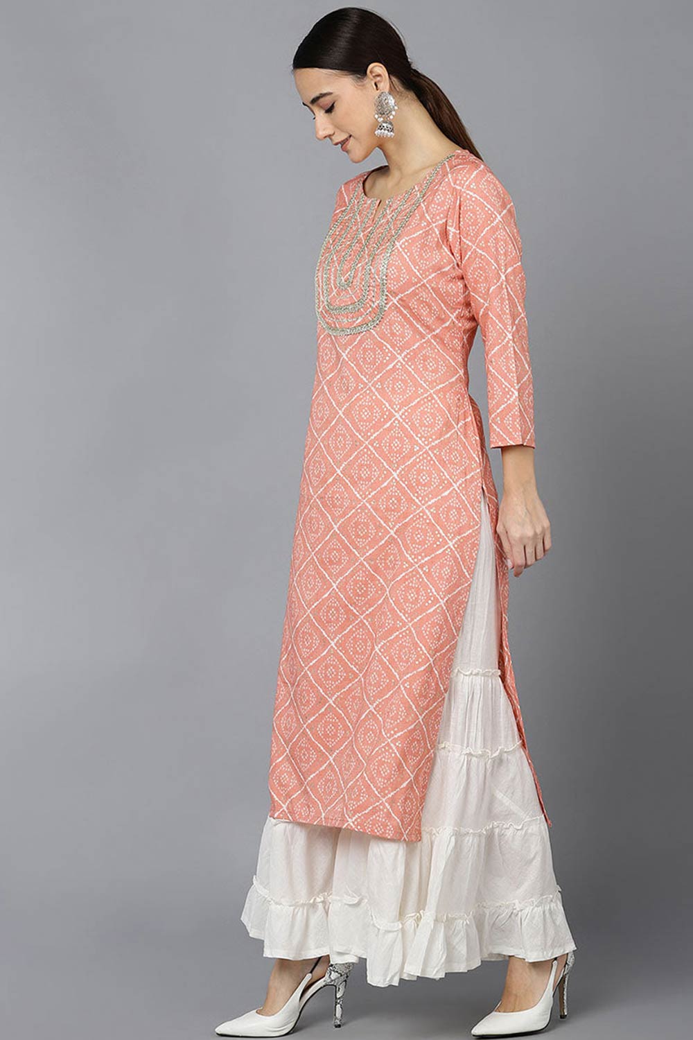 Pink Rayon Round Neck KurtI Set