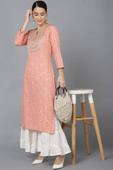 Pink Rayon Round Neck KurtI Set