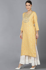 Yellow Rayon Round Neck KurtI Set