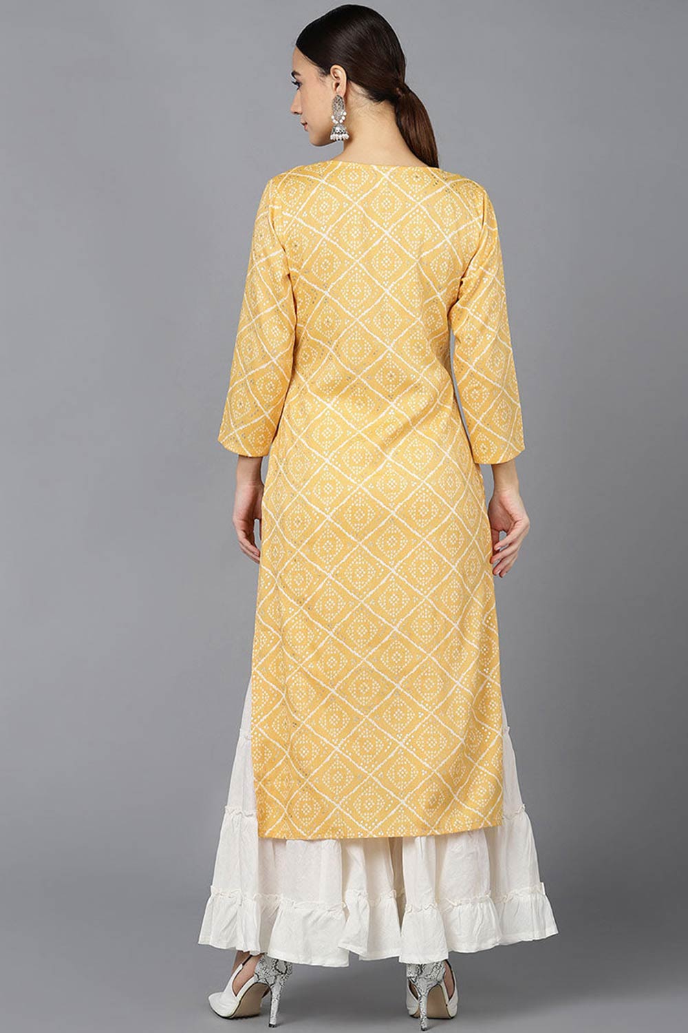 Yellow Rayon Round Neck KurtI Set