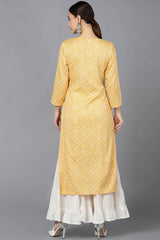 Yellow Rayon Round Neck KurtI Set