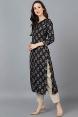 Black Cotton Keyhole Neck KurtI Set