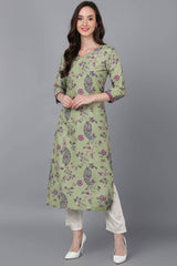 Green Polysilk Floral Straight Fit KurtI Set