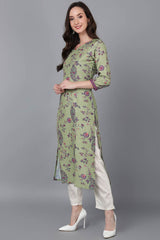 Green Polysilk Floral Straight Fit KurtI Set