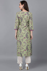 Green Polysilk Floral Straight Fit KurtI Set