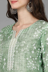 Green Silk Printed Straight Fit KurtI Set