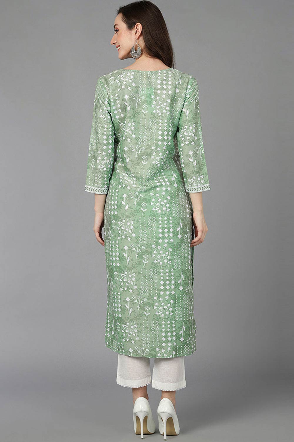 Green Silk Printed Straight Fit KurtI Set