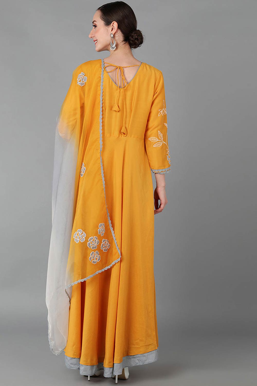 Yellow Silk Blend V Neck KurtI Set