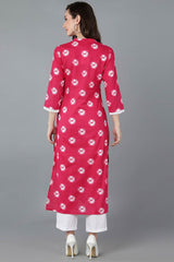 Pink Cotton Mandarin Collar KurtI Set