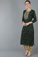 Green Rayon Round Neck KurtI Set