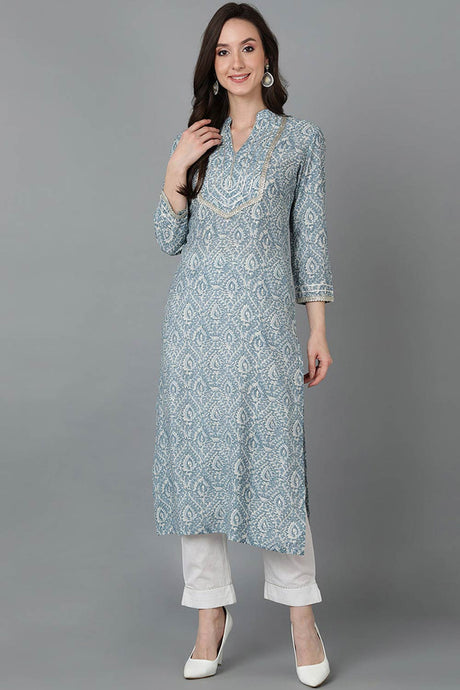 Grey Silk Blend Mandarin Collar KurtI Set