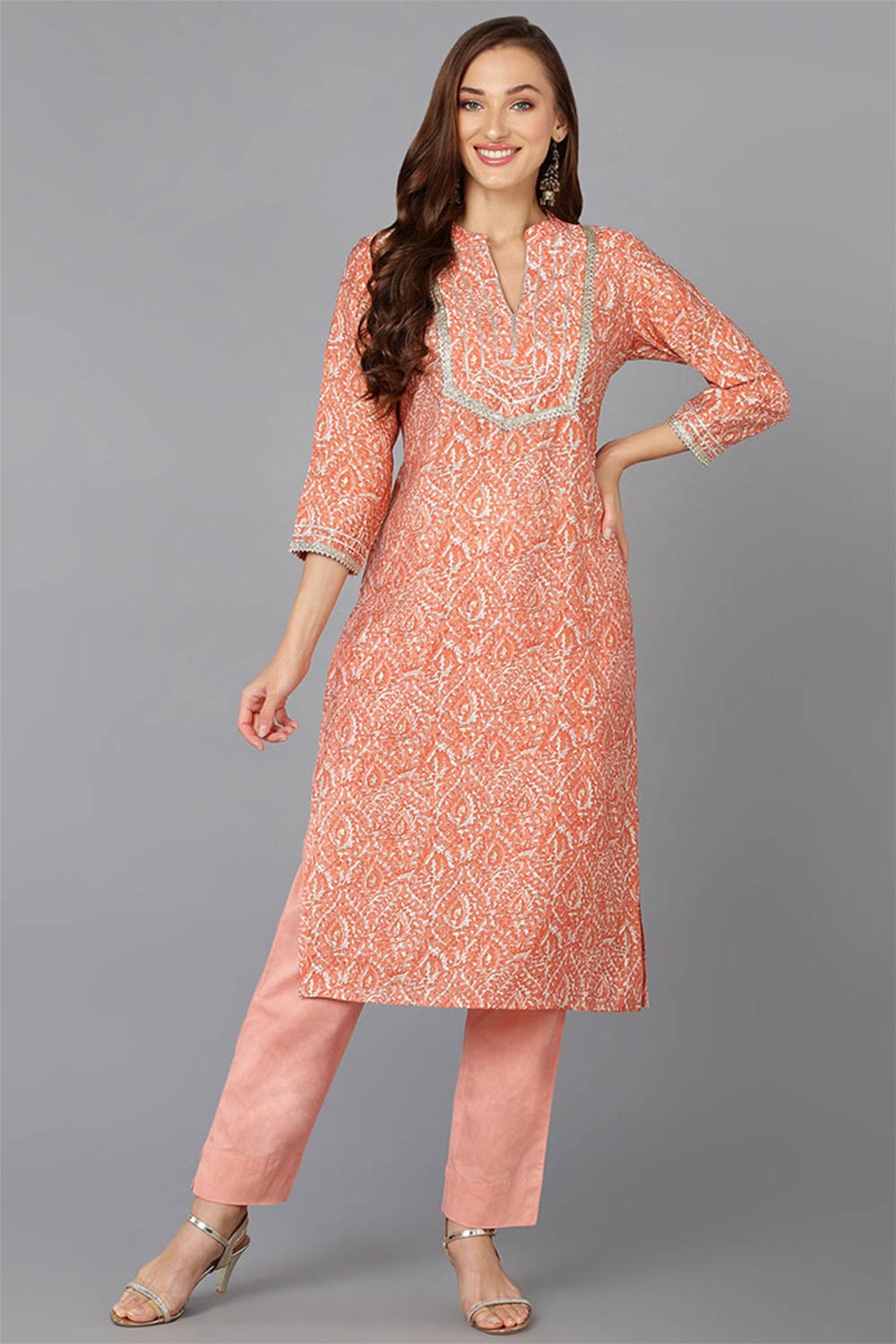 Pink Chanderi Abstract Print Straight Fit KurtI Set