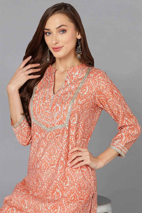 Pink Chanderi Abstract Print Straight Fit KurtI Set