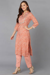 Pink Chanderi Abstract Print Straight Fit KurtI Set