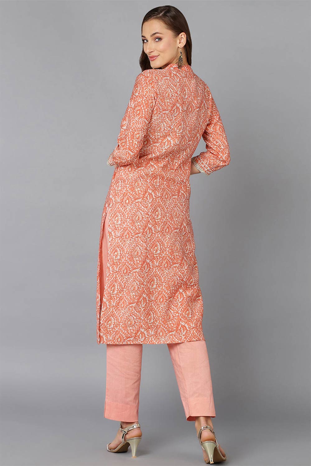 Pink Chanderi Abstract Print Straight Fit KurtI Set