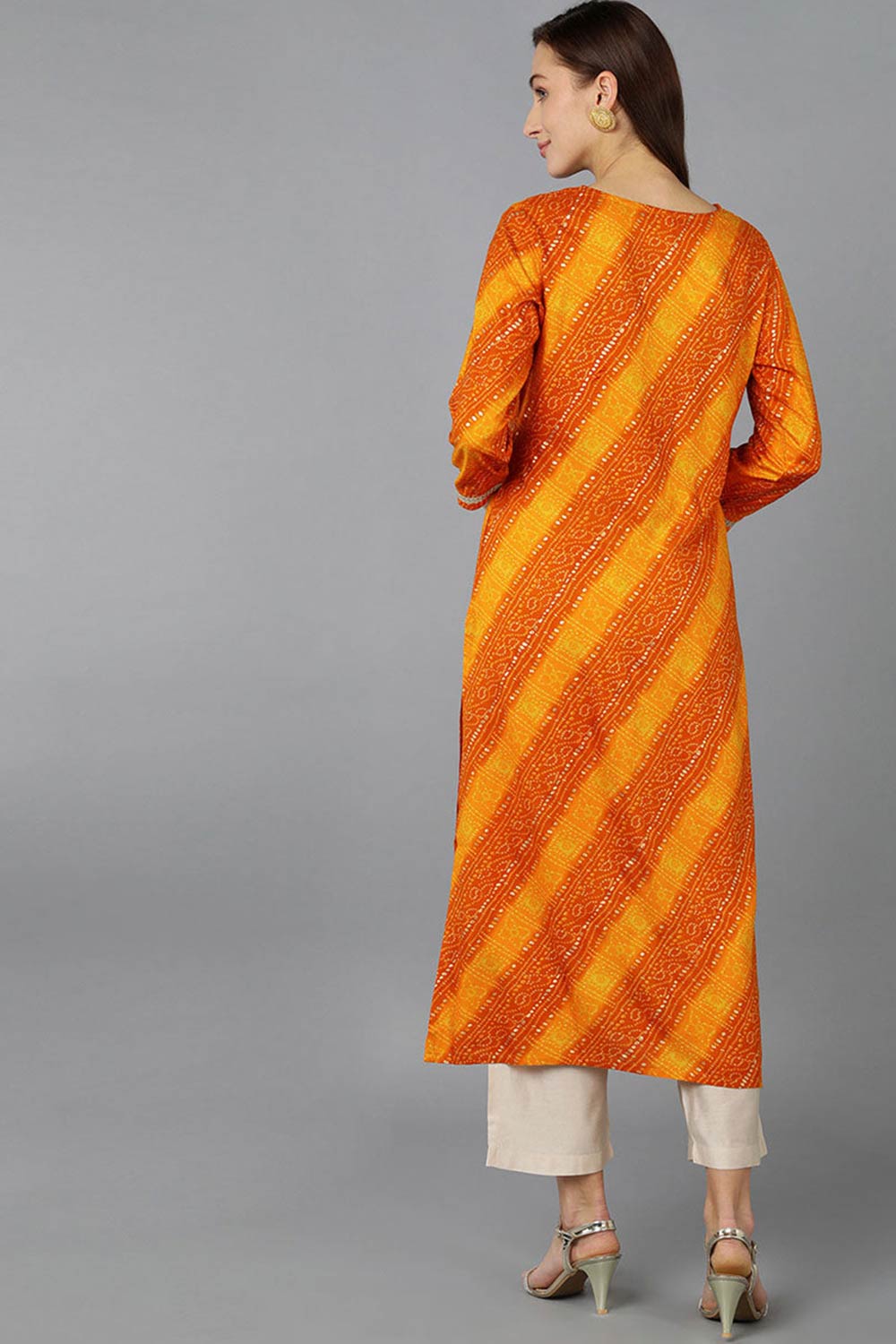 Orange Rayon Embroidered Round Neck KurtI Set