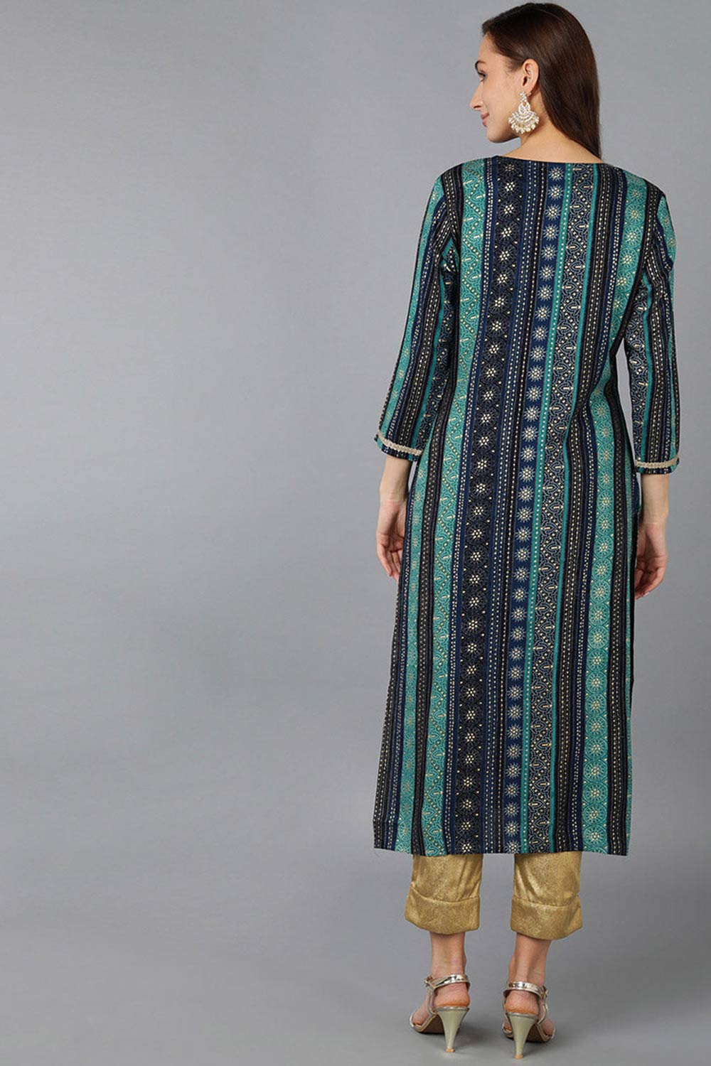 Blue Rayon Embroidered Round Neck KurtI Set