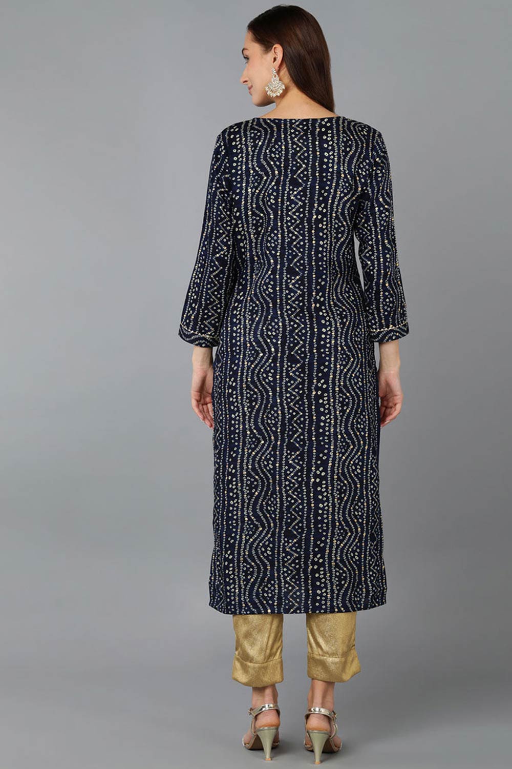 Blue Rayon Embroidered Round Neck KurtI Set