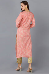 Pink Silk Blend Embroidered Round Neck KurtI Set