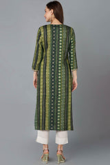 Green Rayon Embroidered Round Neck KurtI Set