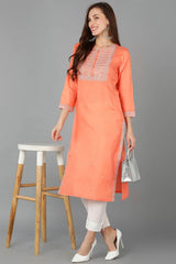 Pink Cotton Round Neck Kurta Set