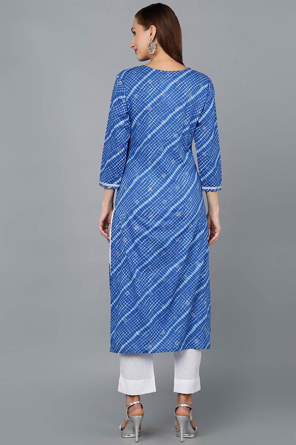 Blue Cotton Round Neck KurtI Set