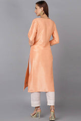 Pink Silk Blend Round Neck KurtI Set