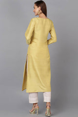 Yellow Silk Blend Round Neck KurtI Set